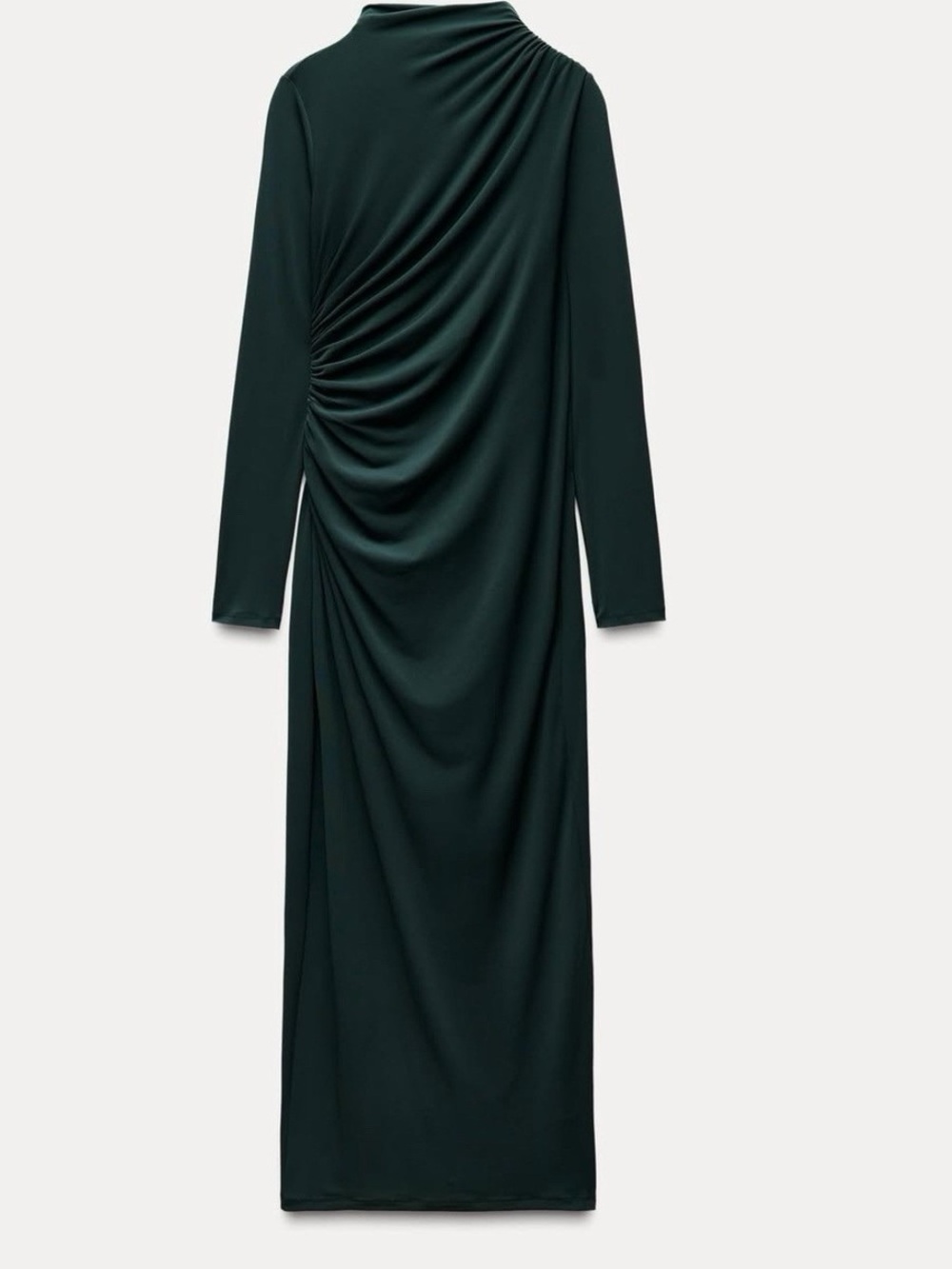 Zara Dark Forest Green Long Sleeve Ruched Maxi Dress